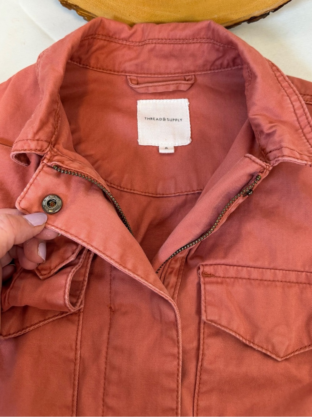 Thread & Supply Washed Rust Utility Jacket Zip Buttons Pockets Women’s Small - Picture 6 of 8